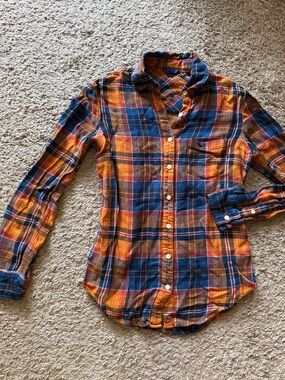 Vintage Aeropostale 2014 Plaid Button Down Womens XS Flannel Orange Blue